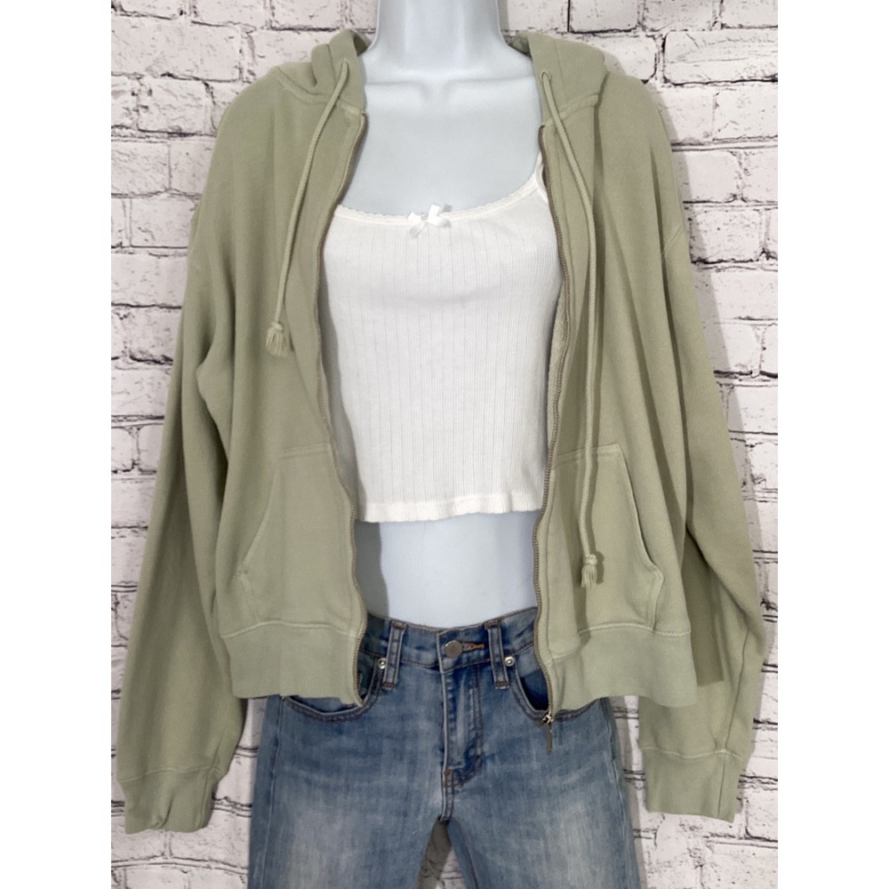Brandy Melville Sage Green Full Zip Hoodie Oversized Crystal Sweatshirt One Size